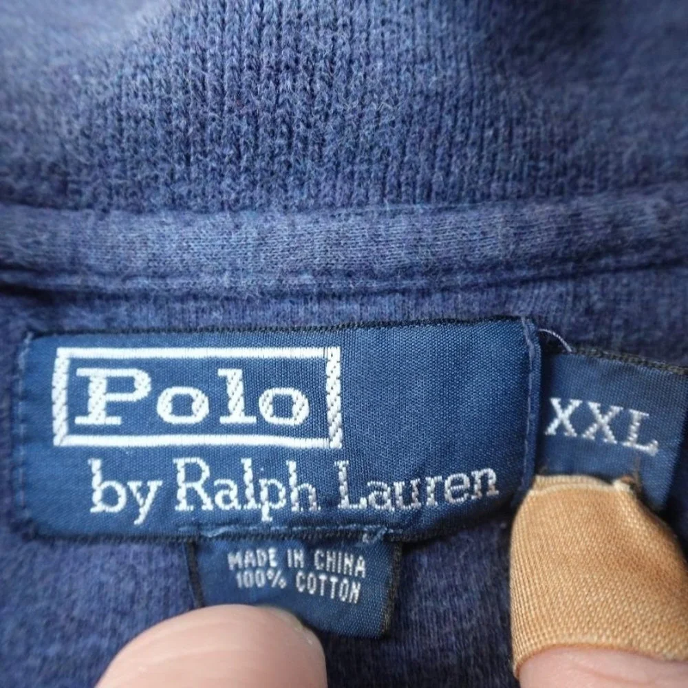 VTG Polo Ralph‎ Lauren Sweater Mens 2XL Blue 1/4 Zip Pullover Knit Pony Preppy